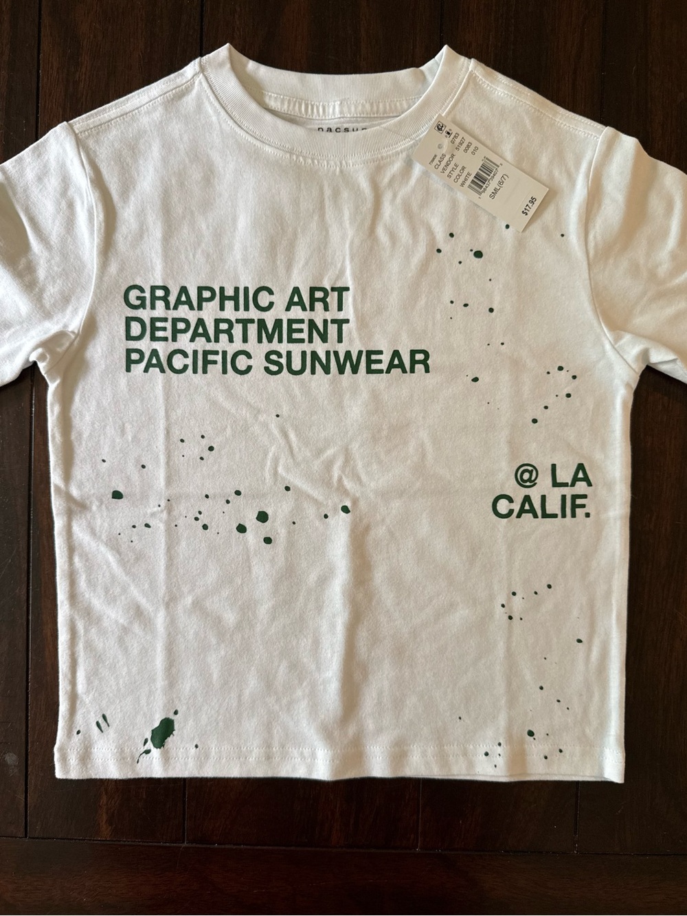 Pacific Sunwear White Tee with Green Graphic Text